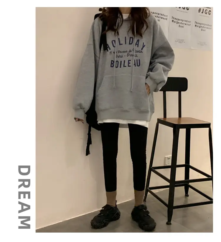 Women Grey Printed Hooded Sweatshirt with Drawstring — feature 5