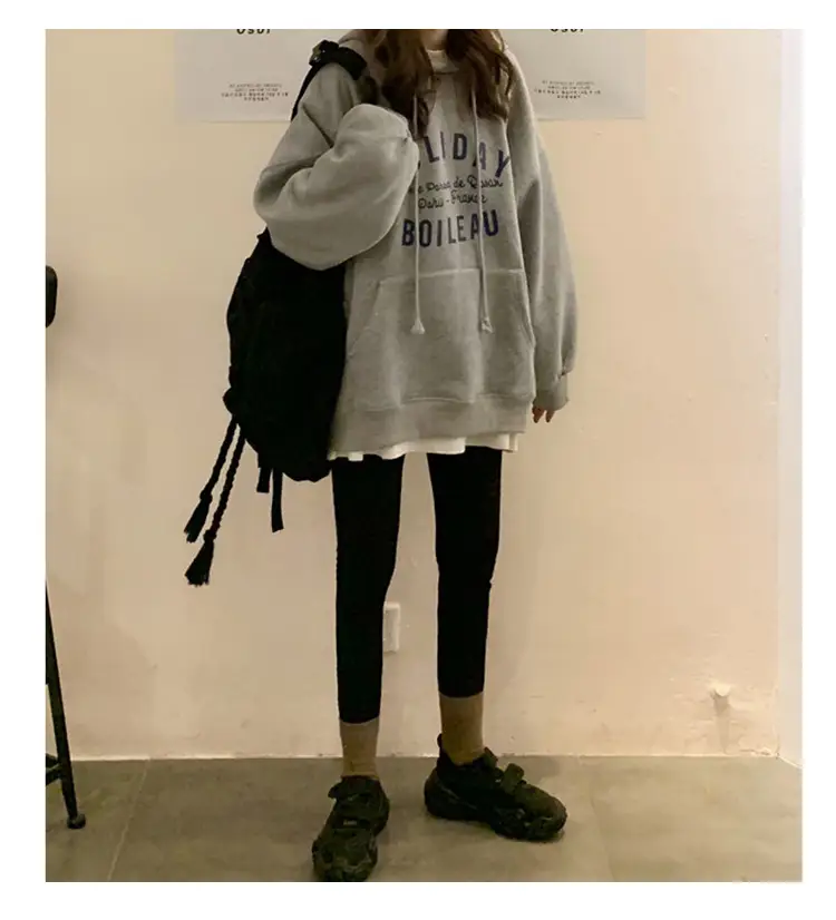 Women Grey Printed Hooded Sweatshirt with Drawstring — feature 6