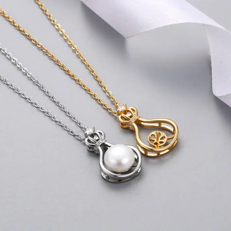 Korean Crown Pearl Pendant Gold Silver White - Image 6