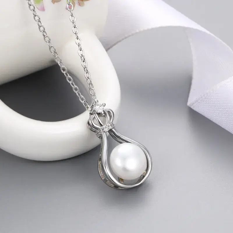Korean Crown Pearl Pendant Gold Silver White - Image 8