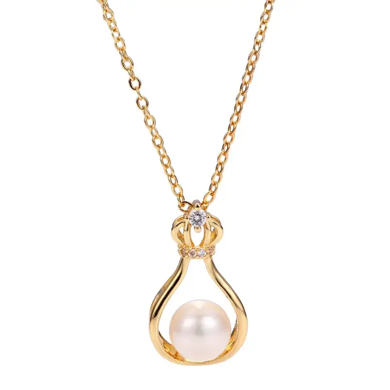 Korean Crown Pearl Pendant Gold Silver White - Image 9