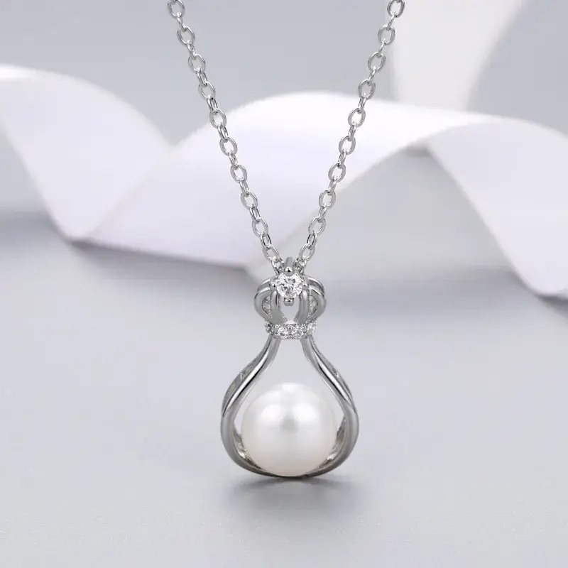 Korean Crown Pearl Pendant Gold Silver White - Image 3