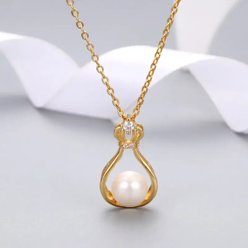 Korean Crown Pearl Pendant Gold Silver White - Image 4
