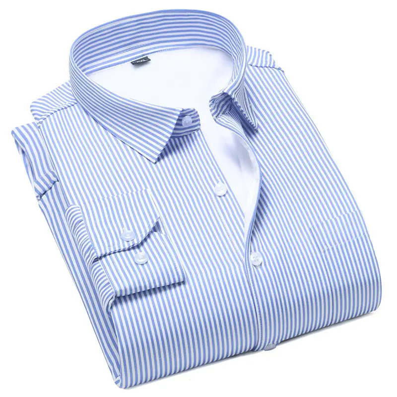 Men's Fleece Lined White Striped Business Shirt Large - Image 7