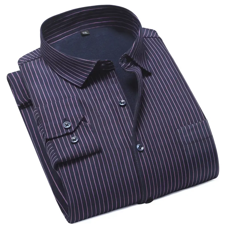 Men's Fleece Lined White Striped Business Shirt Large - Image 9