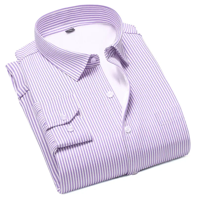 Men's Fleece Lined White Striped Business Shirt Large - Image 10