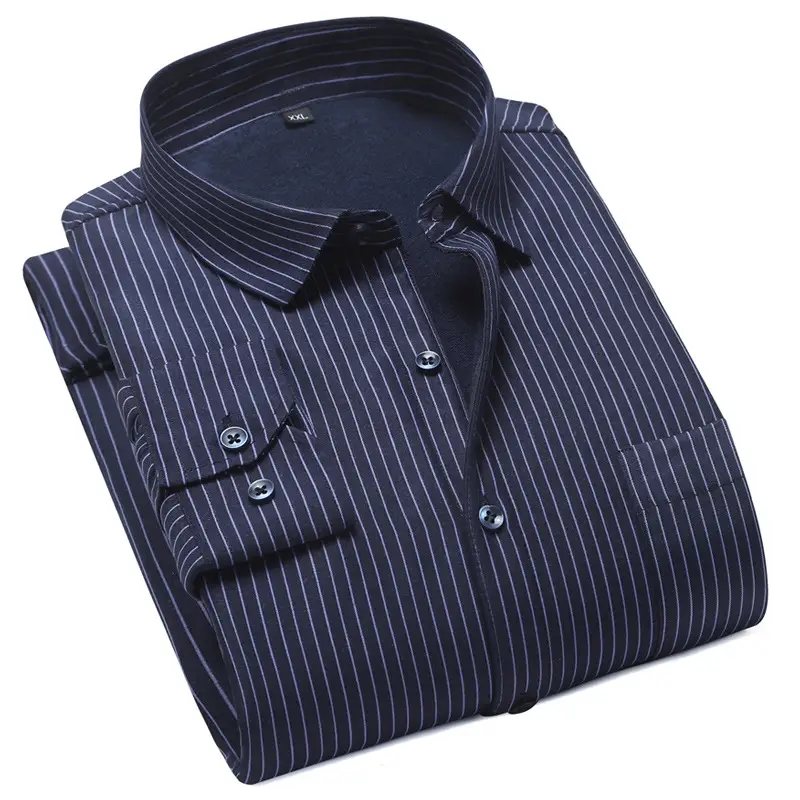 Men's Fleece Lined White Striped Business Shirt Large - Image 2