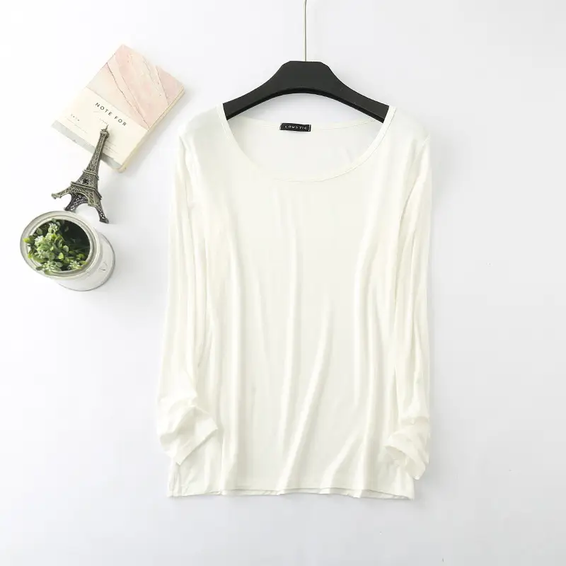 Women's White Long Sleeve Round Neck Shirt - Image 3