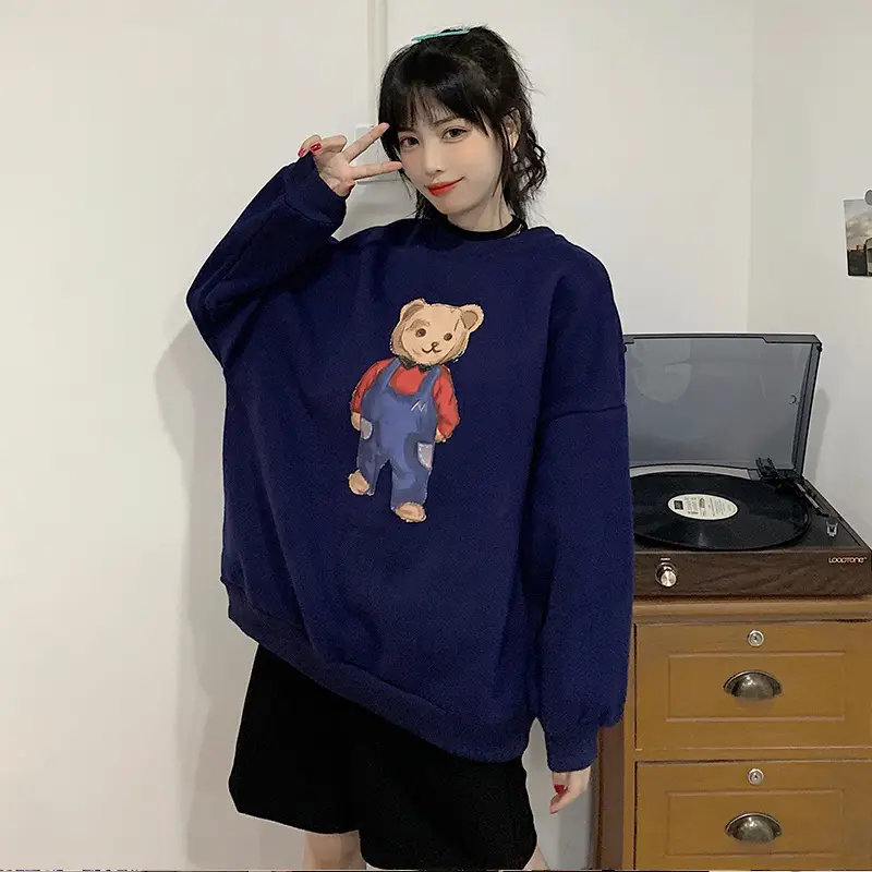 Women Red Bear Print Sweatshirt Set Long Sleeve - Image 7