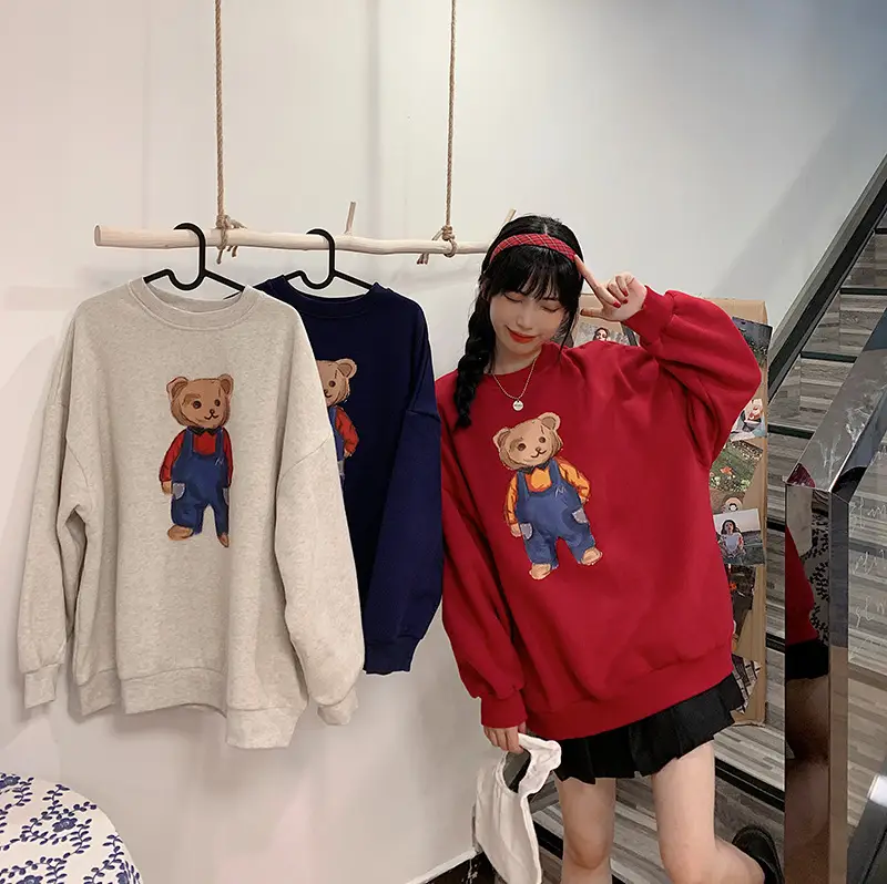 Women Red Bear Print Sweatshirt Set Long Sleeve — feature 19