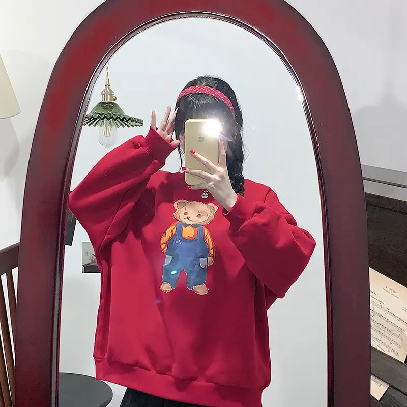 Women Red Bear Print Sweatshirt Set Long Sleeve — feature 20