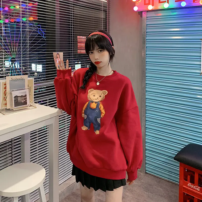 Women Red Bear Print Sweatshirt Set Long Sleeve — feature 24