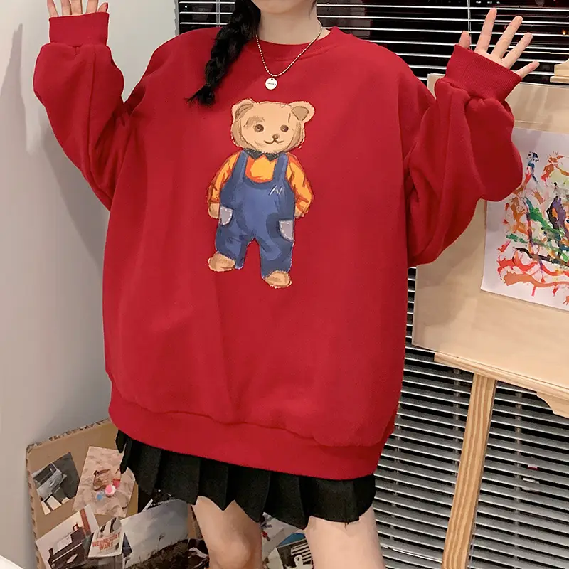 Women Red Bear Print Sweatshirt Set Long Sleeve — feature 25