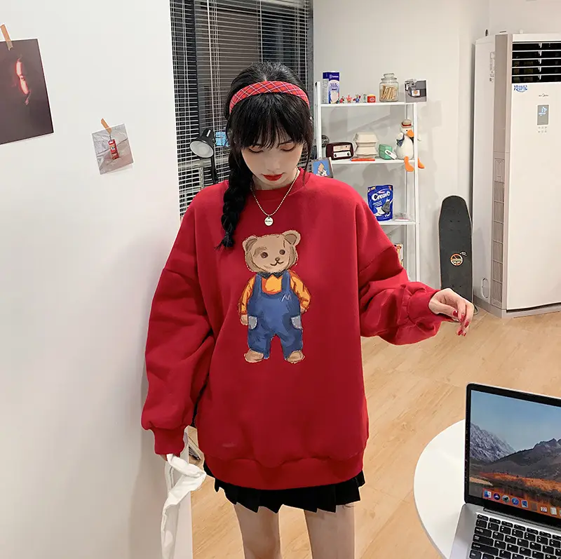 Women Red Bear Print Sweatshirt Set Long Sleeve — feature 26