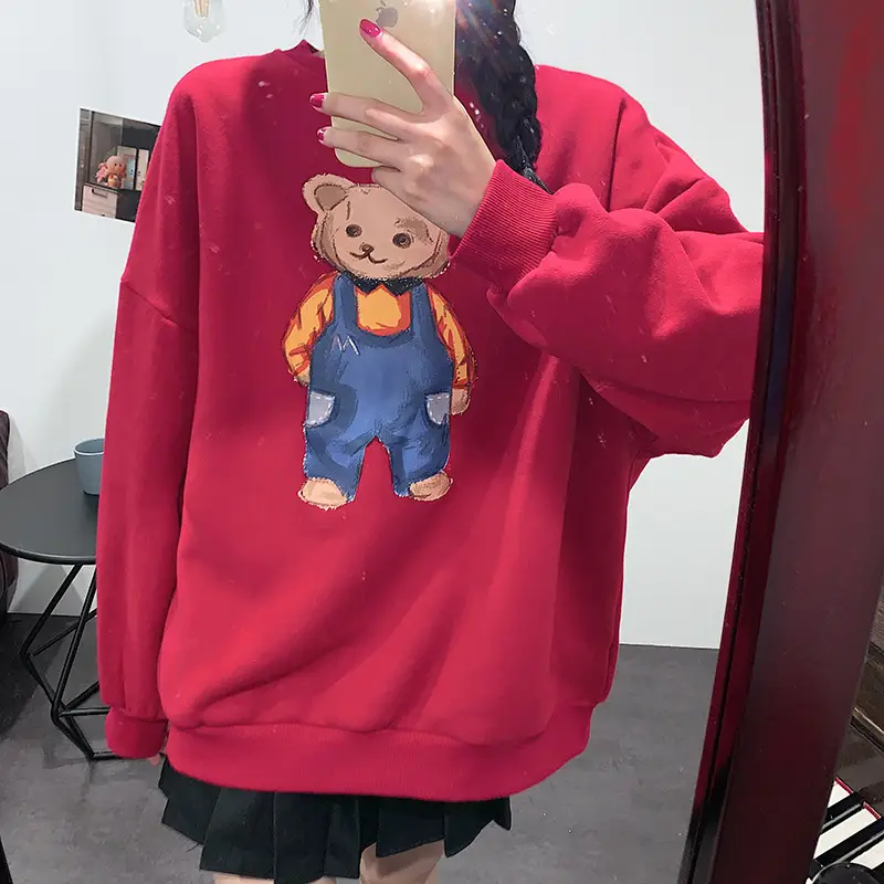 Women Red Bear Print Sweatshirt Set Long Sleeve — feature 27