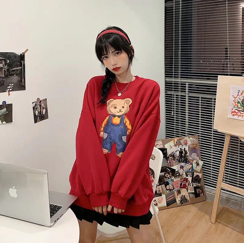 Women Red Bear Print Sweatshirt Set Long Sleeve — feature 28