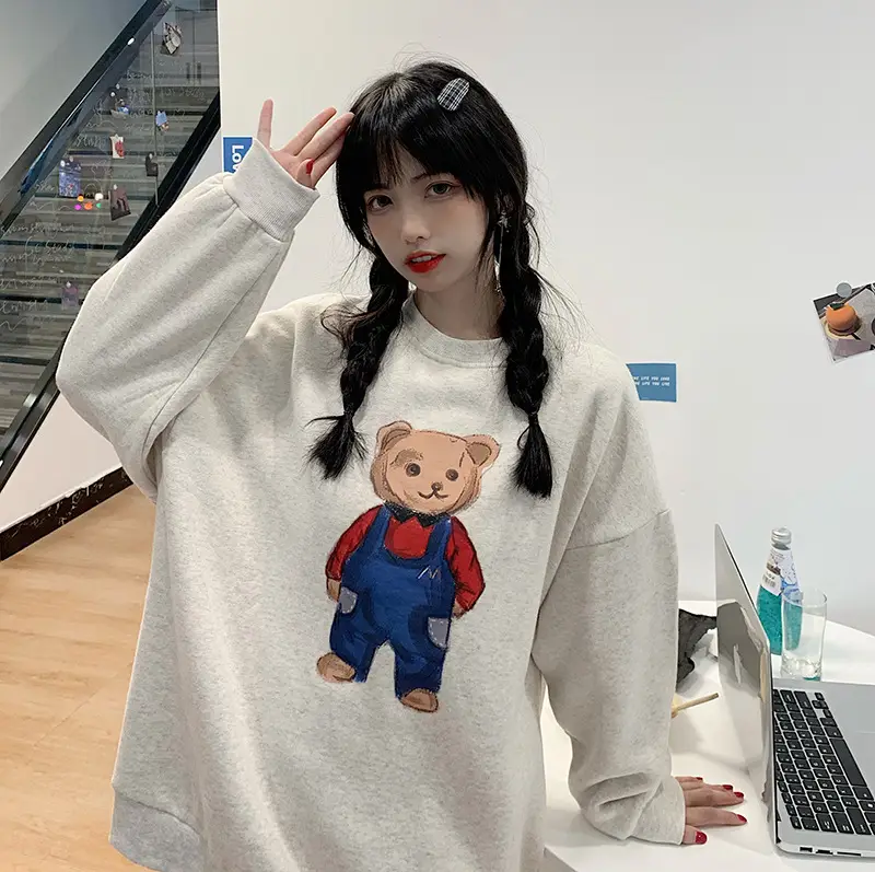 Women Red Bear Print Sweatshirt Set Long Sleeve — feature 29