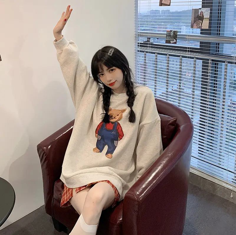 Women Red Bear Print Sweatshirt Set Long Sleeve — feature 33