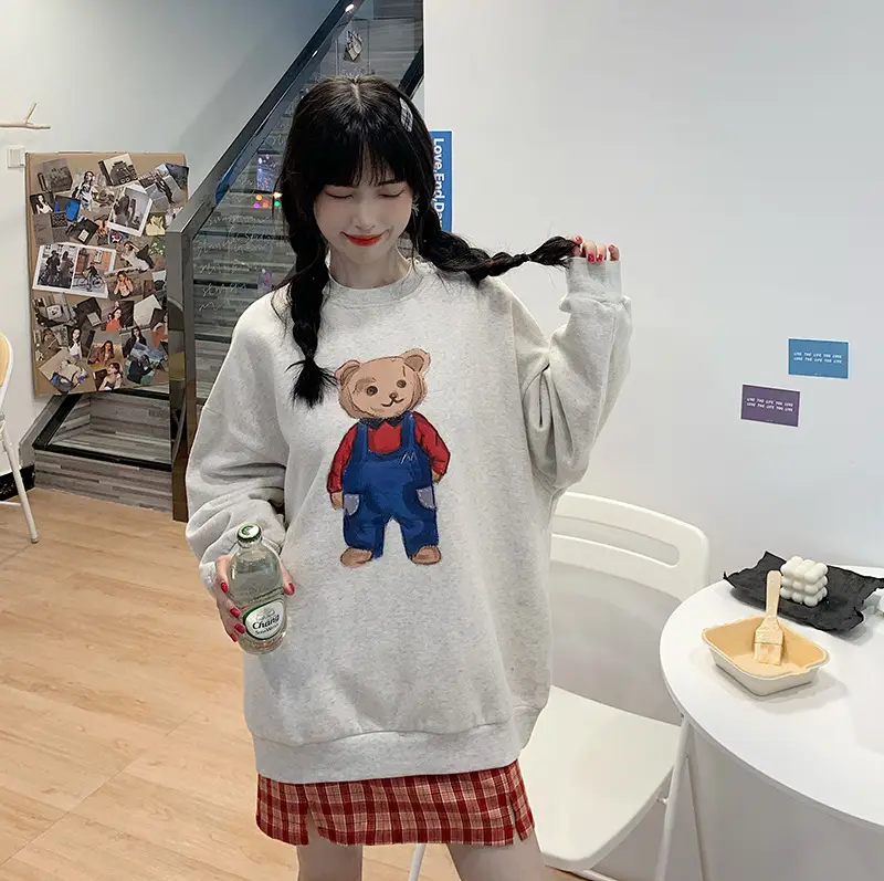 Women Red Bear Print Sweatshirt Set Long Sleeve — feature 35