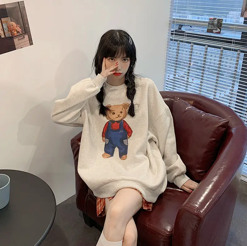 Women Red Bear Print Sweatshirt Set Long Sleeve — feature 37
