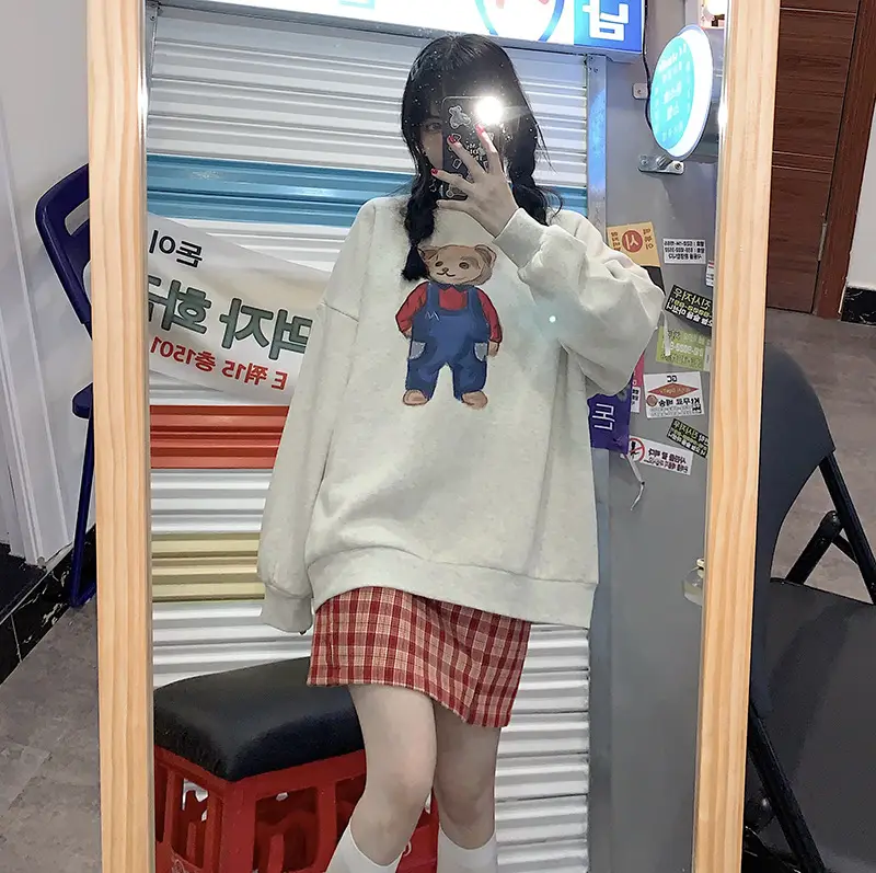 Women Red Bear Print Sweatshirt Set Long Sleeve — feature 38