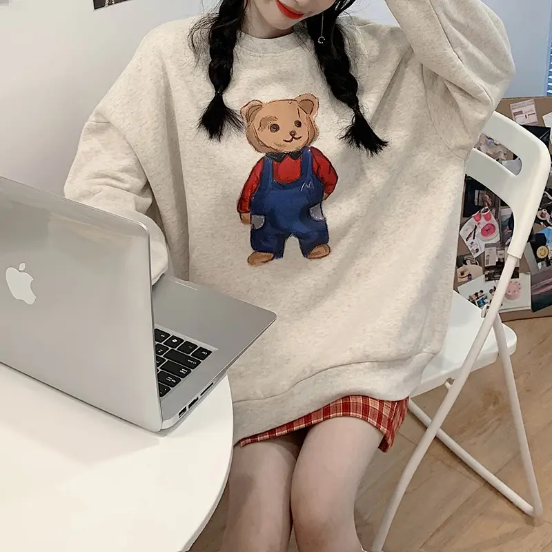 Women Red Bear Print Sweatshirt Set Long Sleeve — feature 39