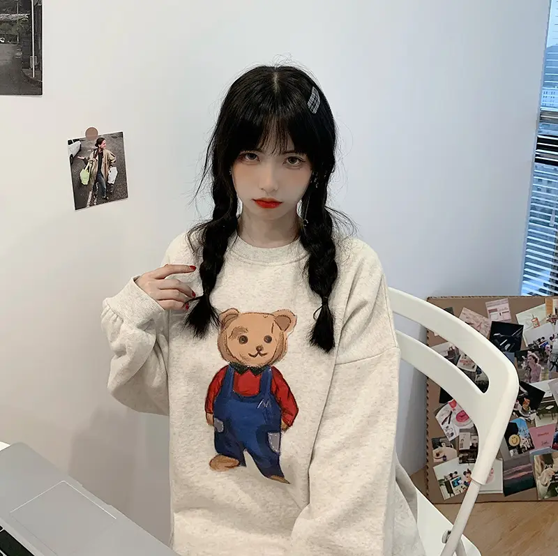 Women Red Bear Print Sweatshirt Set Long Sleeve — feature 40