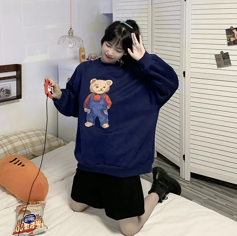 Women Red Bear Print Sweatshirt Set Long Sleeve — feature 43