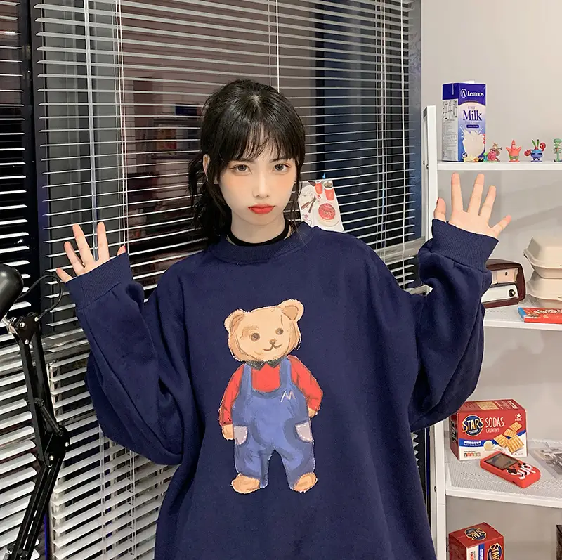 Women Red Bear Print Sweatshirt Set Long Sleeve — feature 44