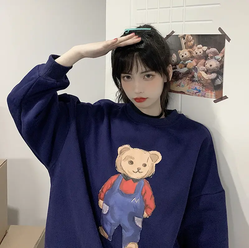 Women Red Bear Print Sweatshirt Set Long Sleeve — feature 45