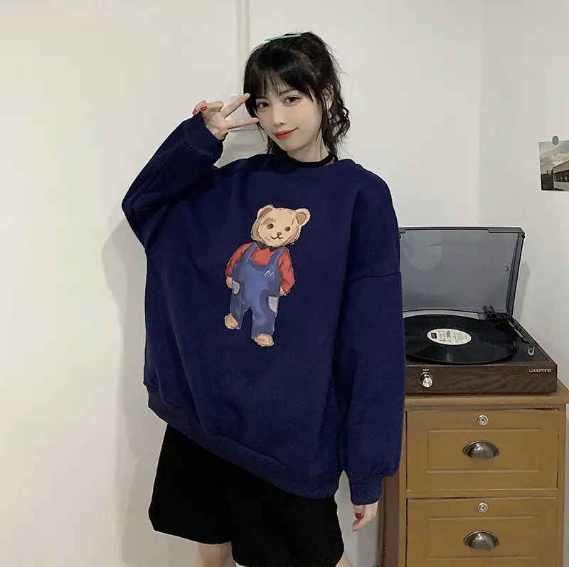 Women Red Bear Print Sweatshirt Set Long Sleeve — feature 46