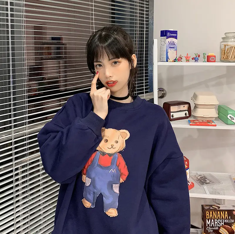 Women Red Bear Print Sweatshirt Set Long Sleeve — feature 47