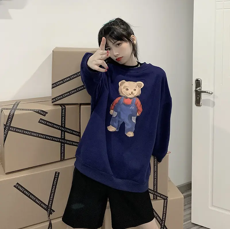 Women Red Bear Print Sweatshirt Set Long Sleeve — feature 48