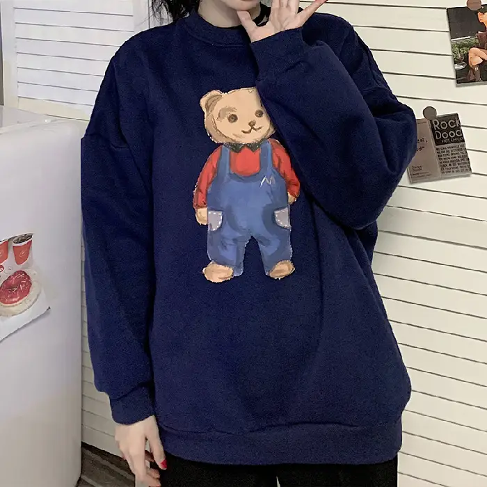 Women Red Bear Print Sweatshirt Set Long Sleeve - Image 2