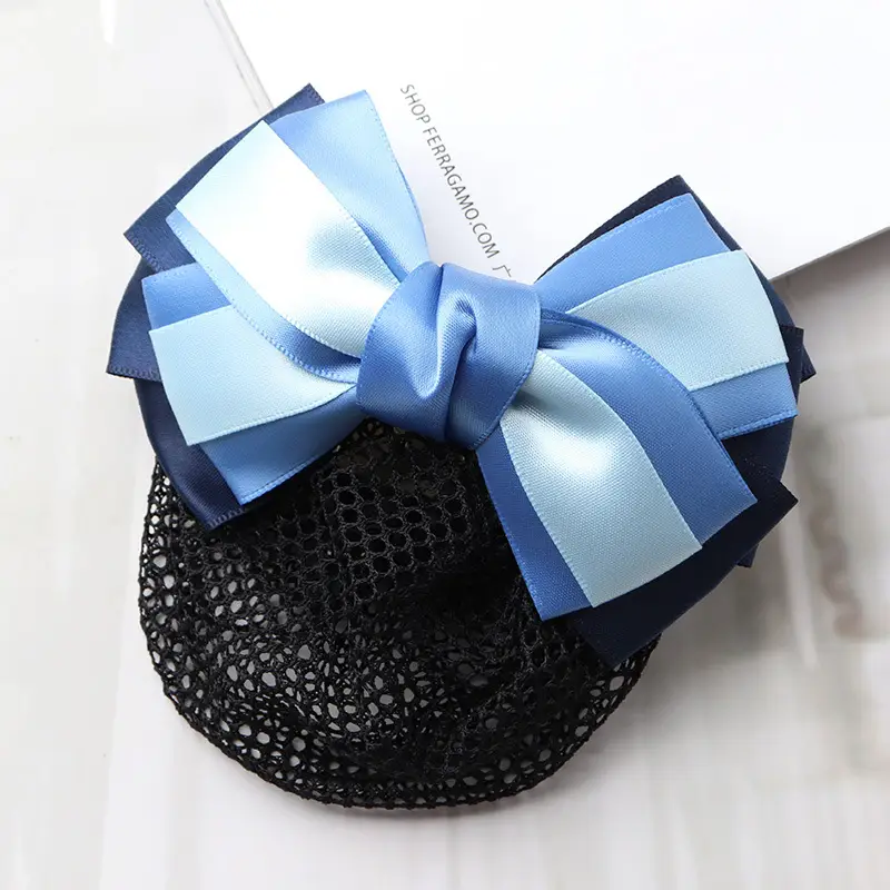 Blue Satin Hair Bow for Women with Curling End - Image 18