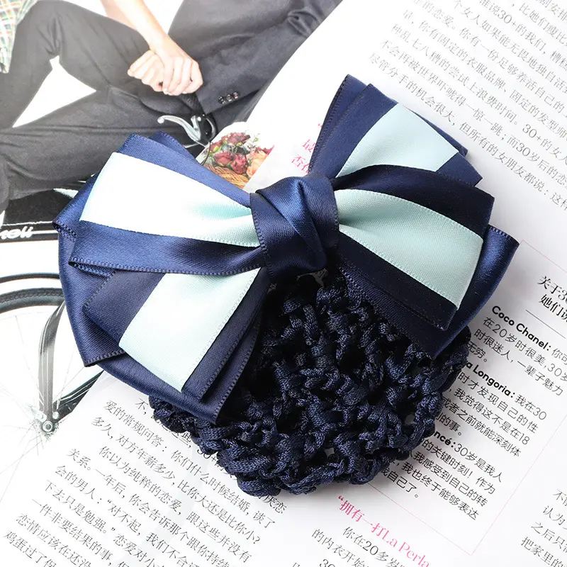 Blue Satin Hair Bow for Women with Curling End - Image 29