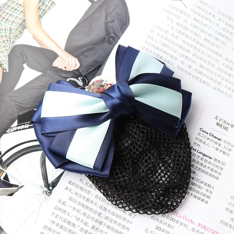 Blue Satin Hair Bow for Women with Curling End - Image 30
