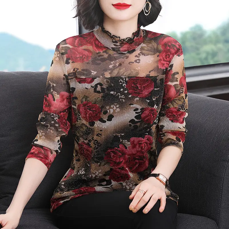 Women's Floral Half-High Collar Blouse 2025 - Image 3