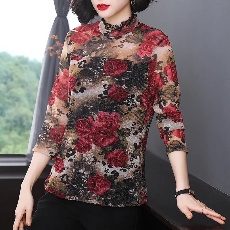 Women's Floral Half-High Collar Blouse 2025 - Image 4