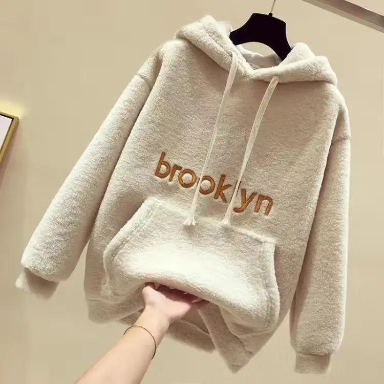 Fleece Hooded Sweatshirt Brown Women's 2019 Winter - Image 4