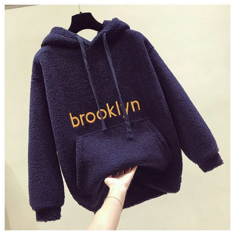 Fleece Hooded Sweatshirt Brown Women's 2019 Winter — feature 10