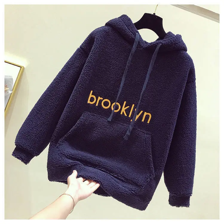 Fleece Hooded Sweatshirt Brown Women's 2019 Winter — feature 11