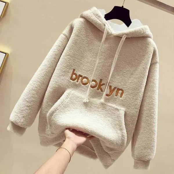 Fleece Hooded Sweatshirt Brown Women's 2019 Winter — feature 13