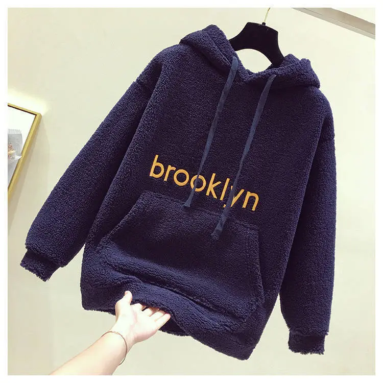 Fleece Hooded Sweatshirt Brown Women's 2019 Winter — feature 15
