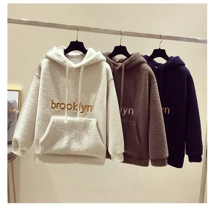 Fleece Hooded Sweatshirt Brown Women's 2019 Winter — feature 3