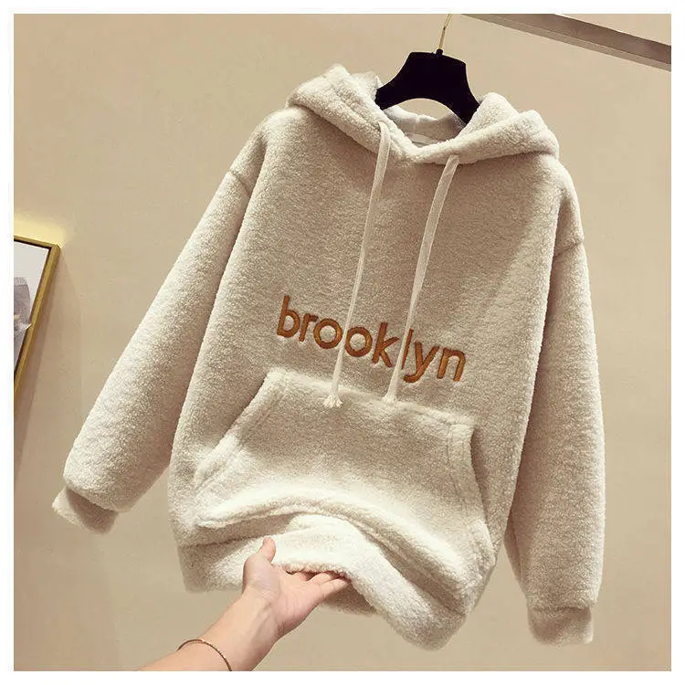 Fleece Hooded Sweatshirt Brown Women's 2019 Winter — feature 5