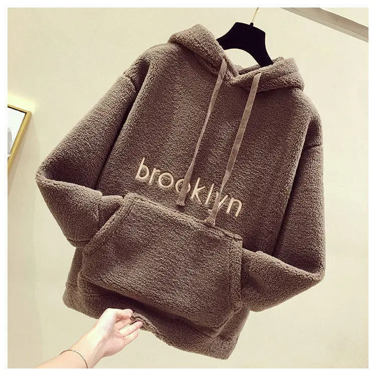 Fleece Hooded Sweatshirt Brown Women's 2019 Winter — feature 8