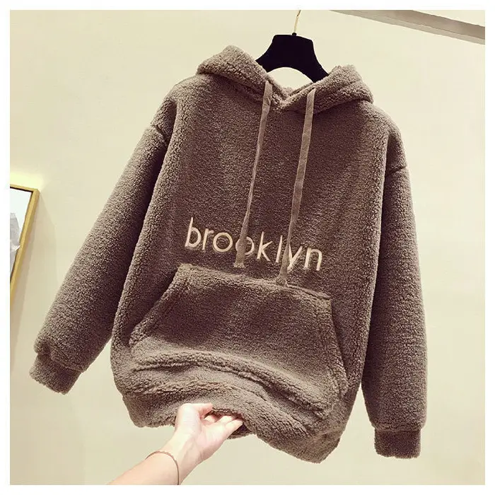Fleece Hooded Sweatshirt Brown Women's 2019 Winter - Image 2