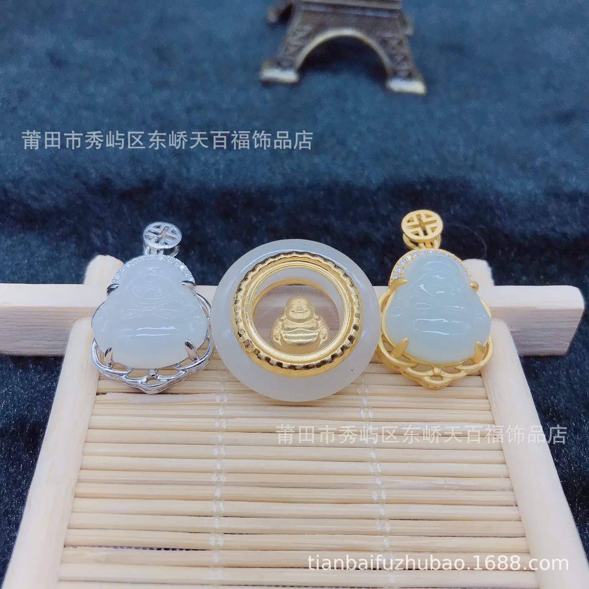 Gold Inlaid Hetian Jade Buddha Pendant S925 Silver