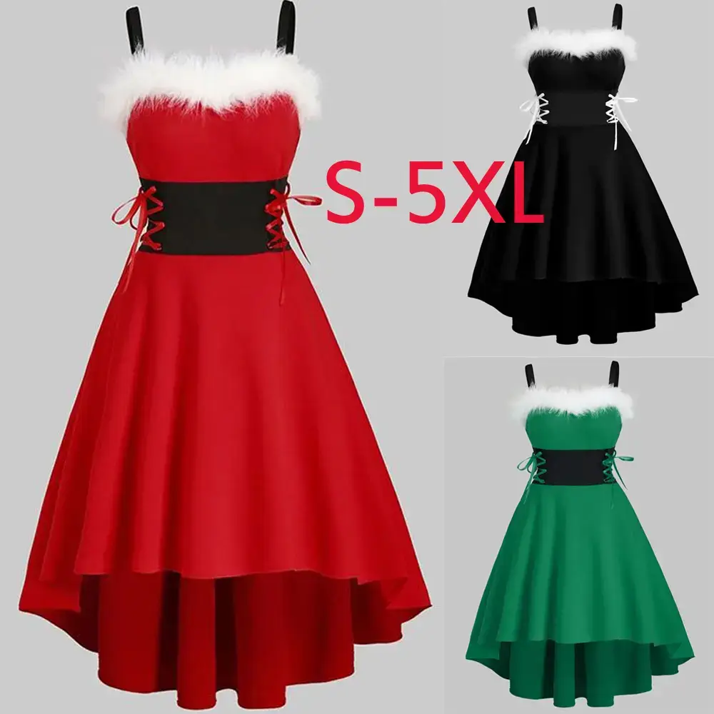 Green Deer Print A-line Dress with Bow and Sling - Image 15